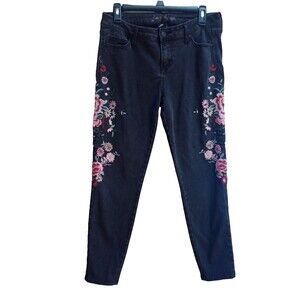 Body Sculpt Black Skinny Jeans Embroidered Flowers Size 9